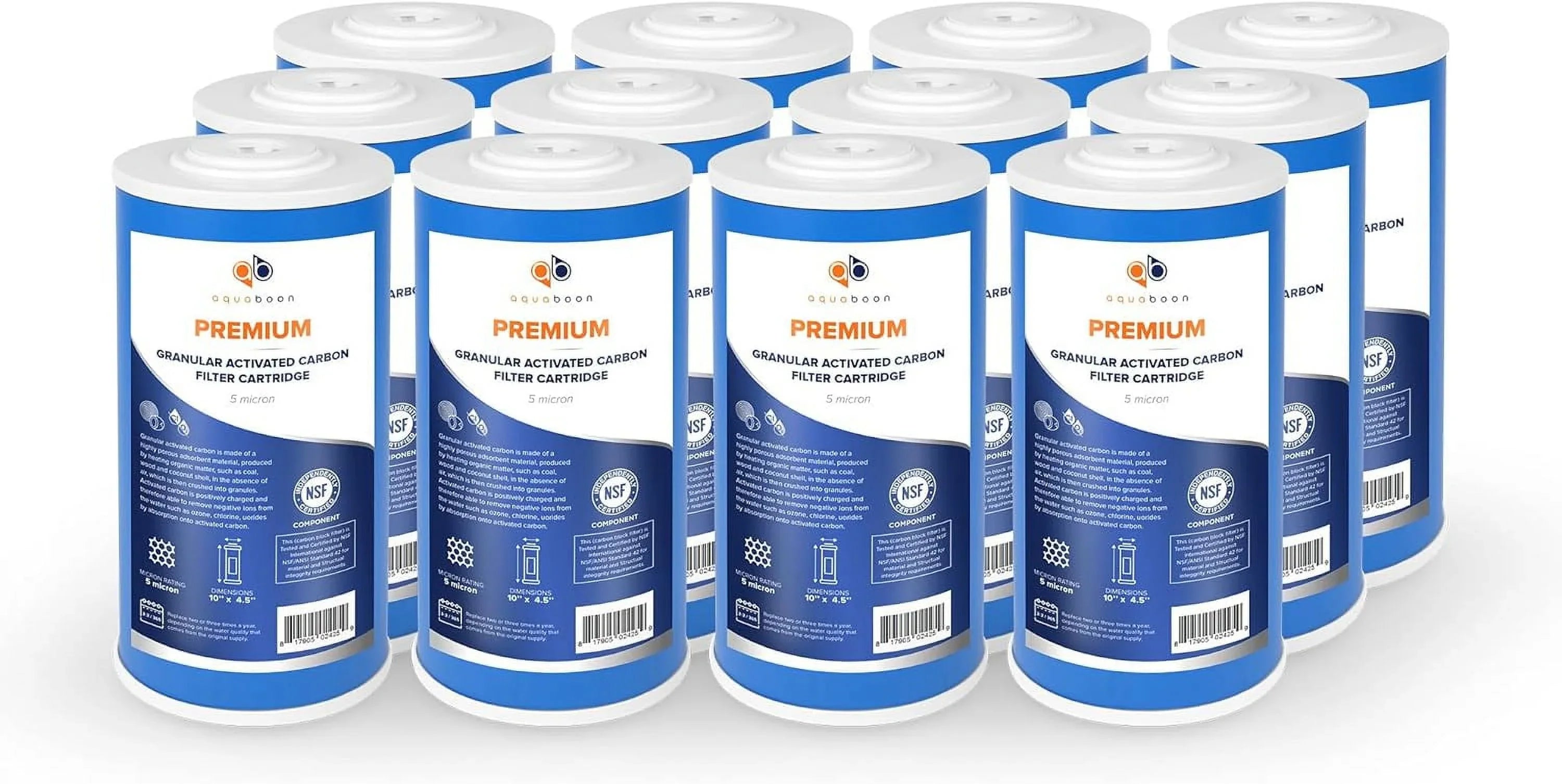 emium 5 Micron 10" X 4.5" Whole House Coconut Shell Granular Activated Carbon (GAC) Water Filter Replacement Cartridge 12-Pack
