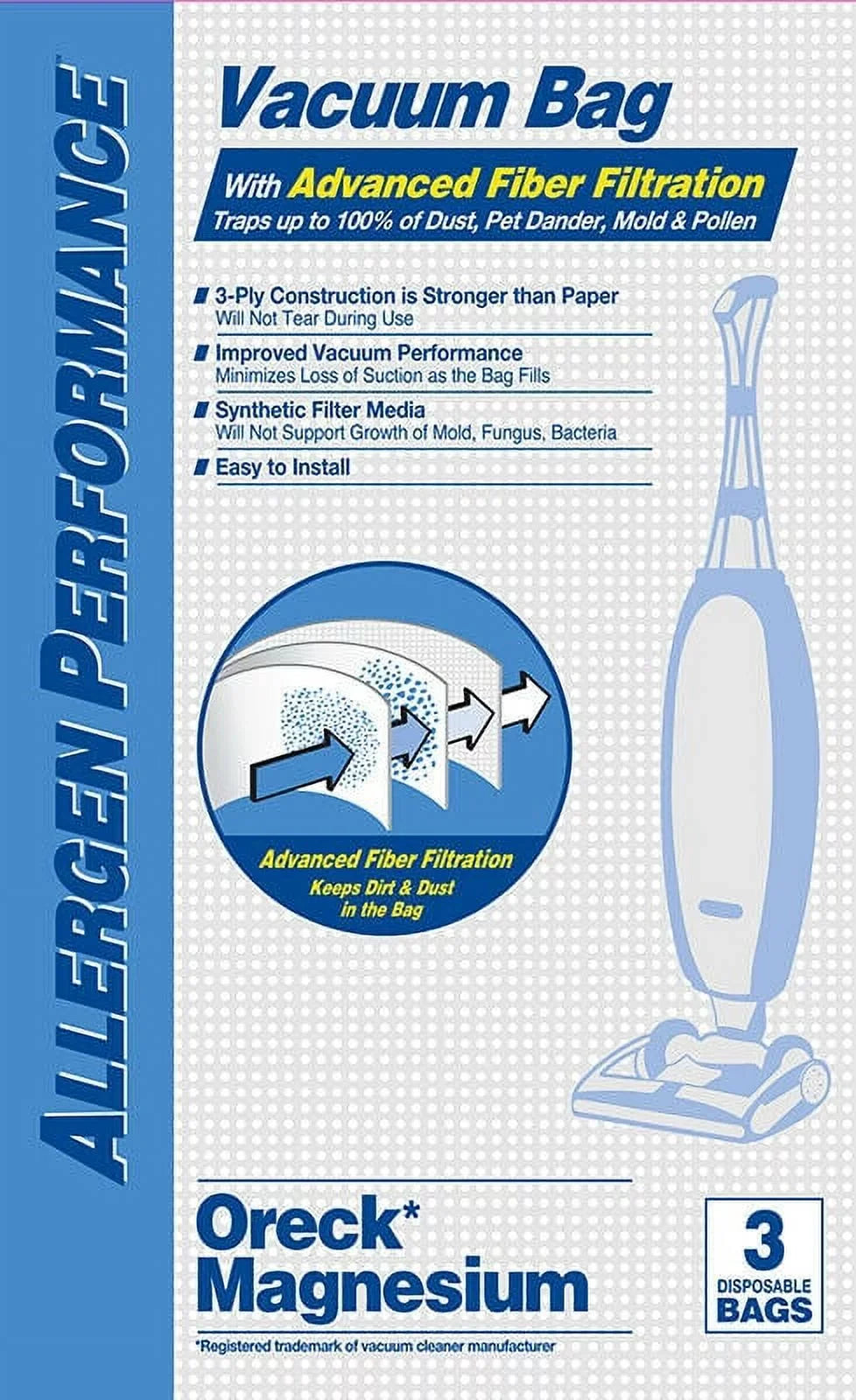 Oreck Style LW Magnesium Synthetic HEPA Vacuum Cleaner Bags by DVC Made in USA [ 54 Bags ]