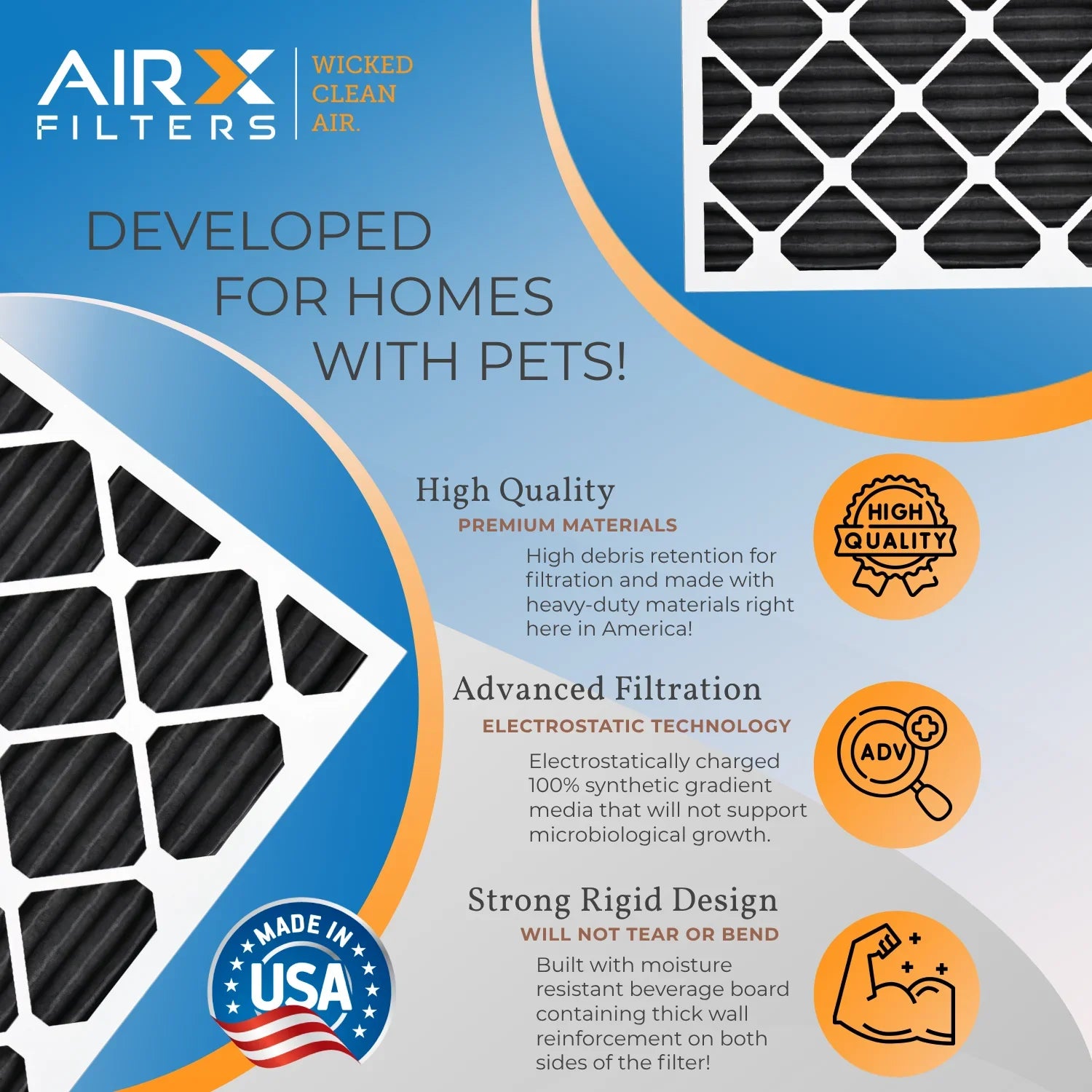 25x25x1 Air Filter MERV 8 Rating, 12 Pack of Furnace Filters Comparable to MPR 700, FPR 5, Pet Odor Retention Filters - Made in USA by AIRX FILTERS WICKED CLEAN AIR.
