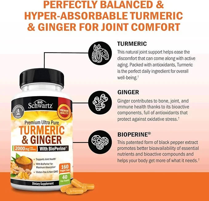 BioSchwartz Turmeric and Ginger root with BioPerine | Max Potency and Absorption | 160 Ct