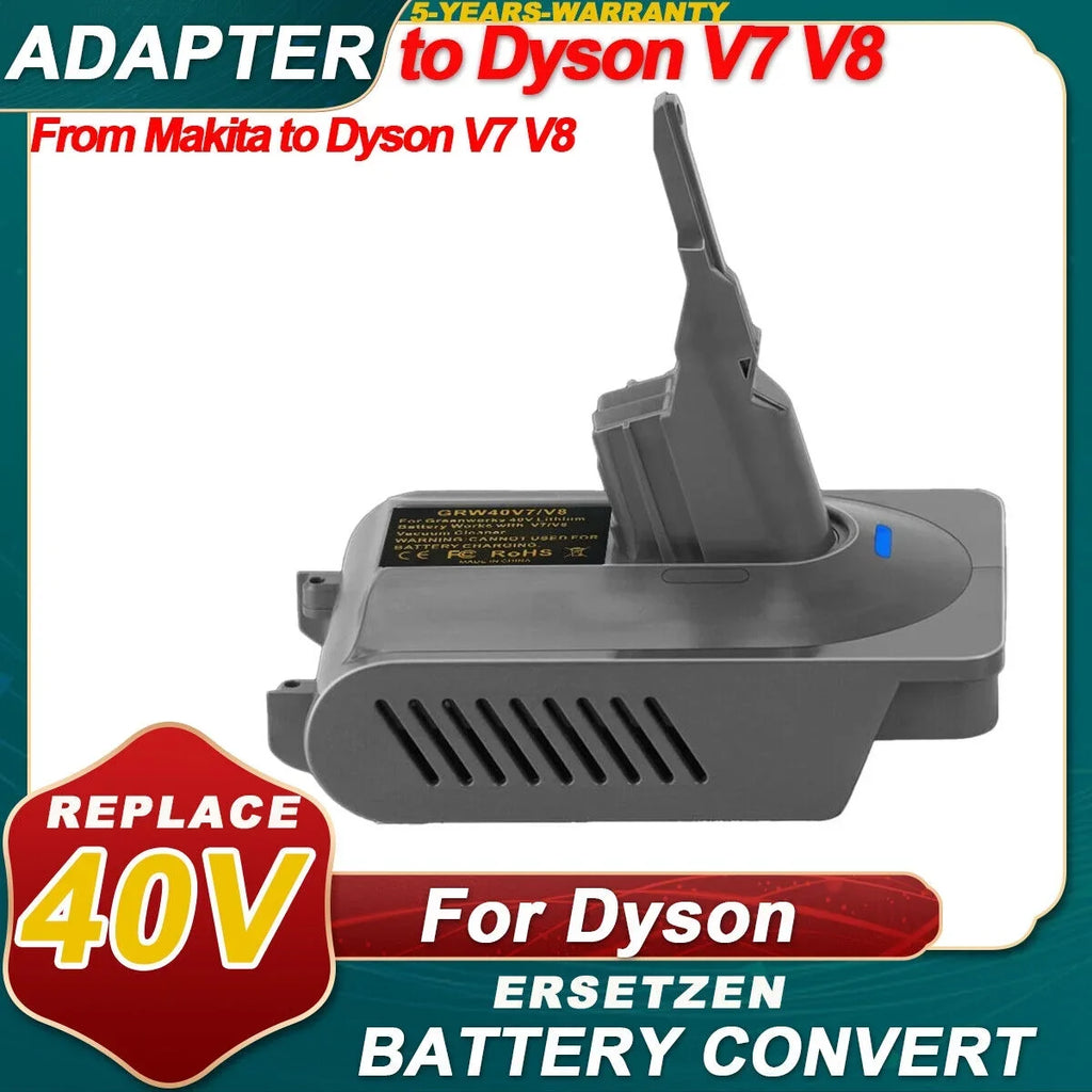 2-In-1 Battery Adapter Makita 40V Lion Battery Convert to Dyson V7&V8 Battery, SV11, V7 Motorhead, Watercraft Absolute, Animal, Absolute, Fluffy, V8 Motorhead, Carbon Fiber, Slim vacuum