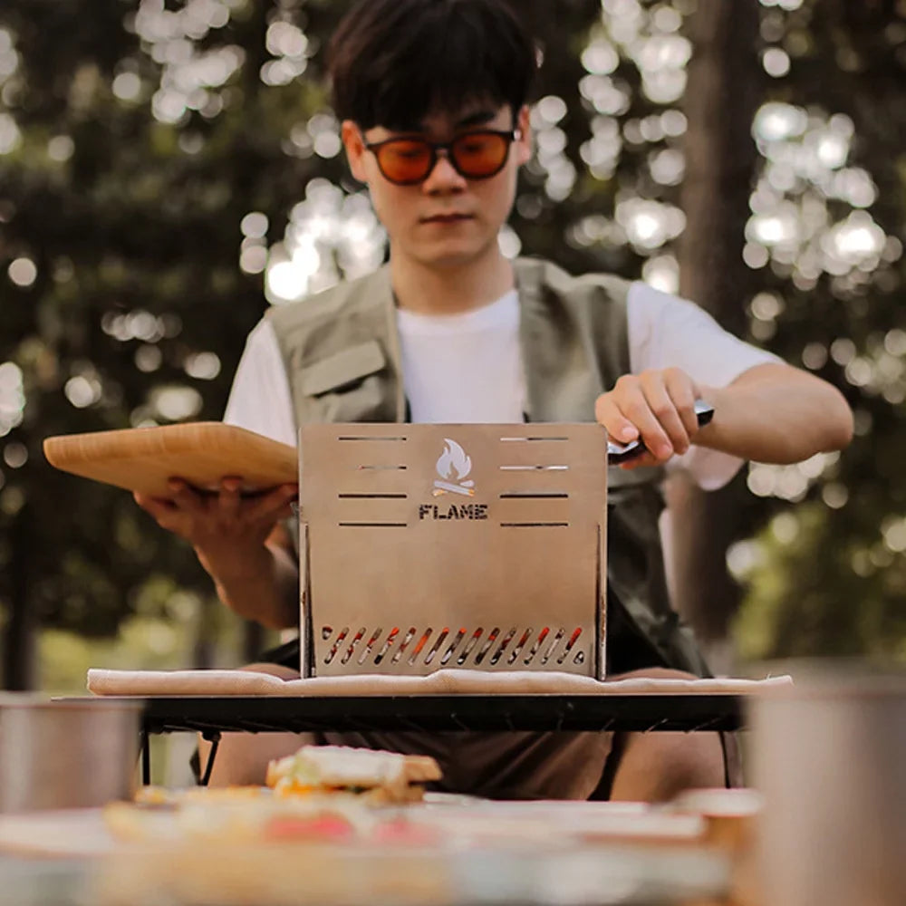 Anself Outdoor Camping Detachable Stoves Portable Stainless Steel Furnace Multifunctional Picnic BBQ Cooking Accessory Firewood Furnace