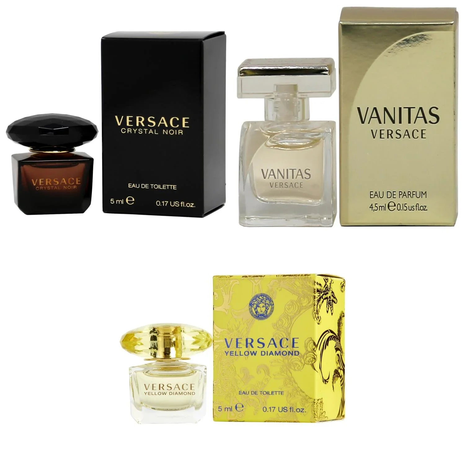 Versace Crystal Noir EDT, Vanitas EDP, Yellow Diamond EDT - 5ml 3PK Kit