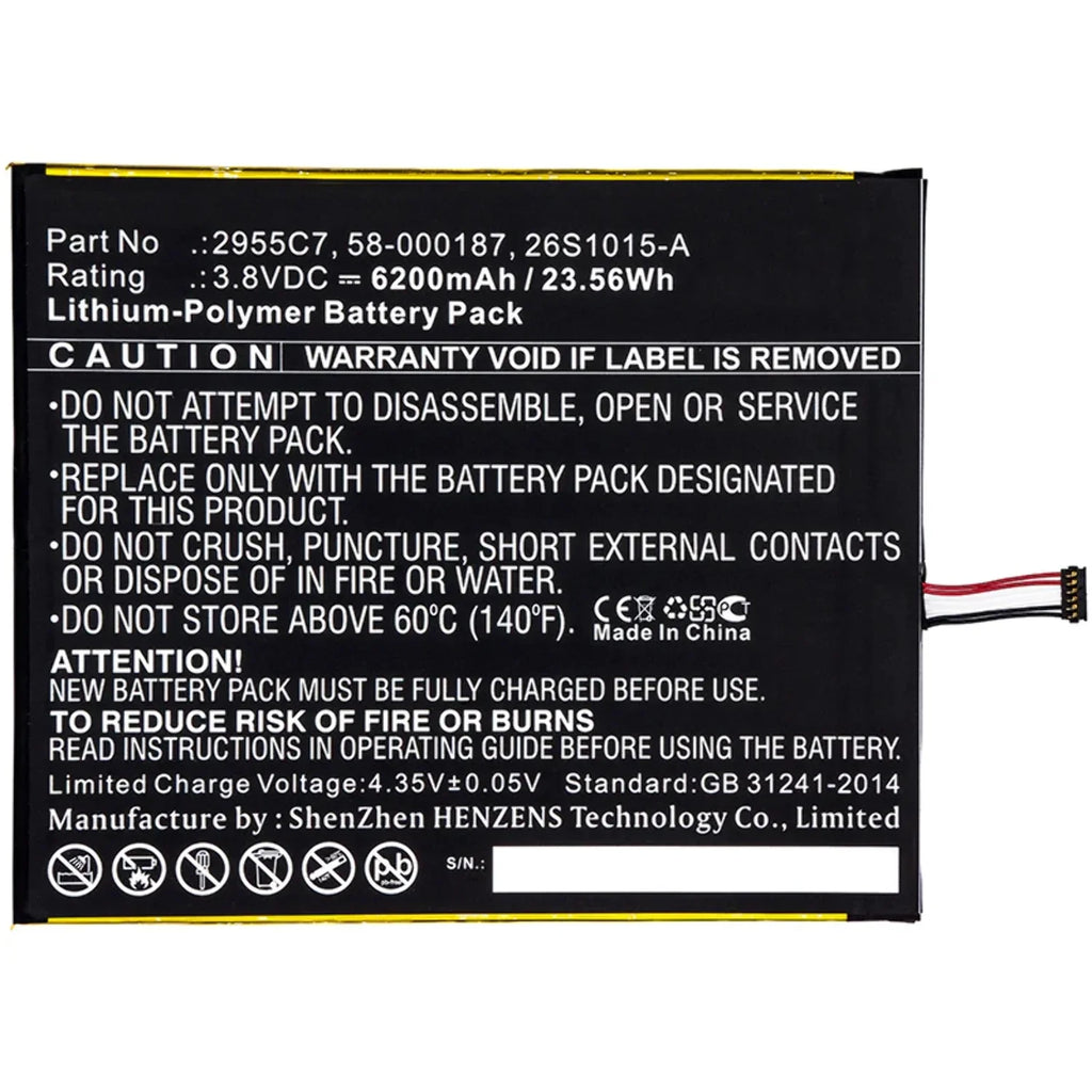 Batteries N Accessories BNA-WB-P9722 Tablet Battery - Li-Pol, 3.8V, 6200mAh, Ultra High Capacity - Replacement Amazon 26S1015-A Battery