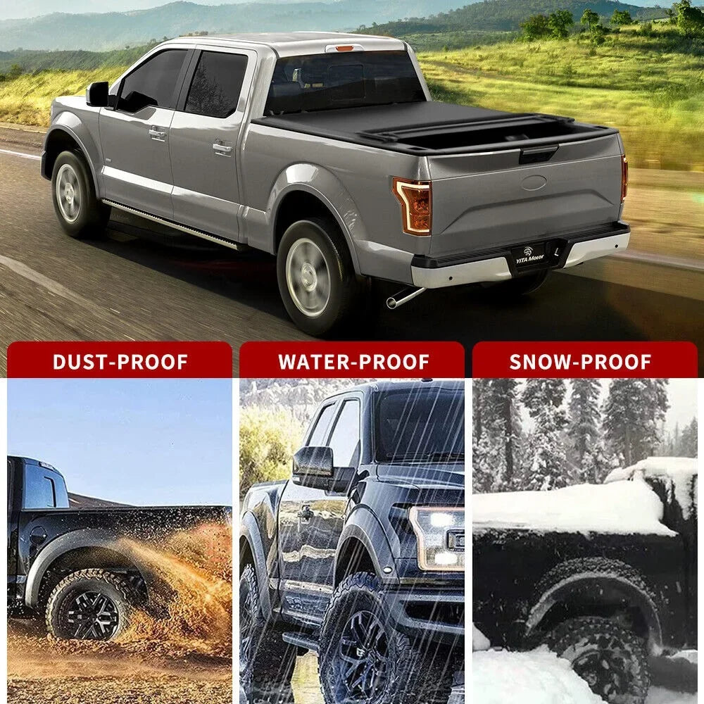 Ledkingdomus 8 ft 96.3" Bed Tonneau Shield Soft Quad-Fold 2002-2023 Dodge Ram 1500 2500 3500