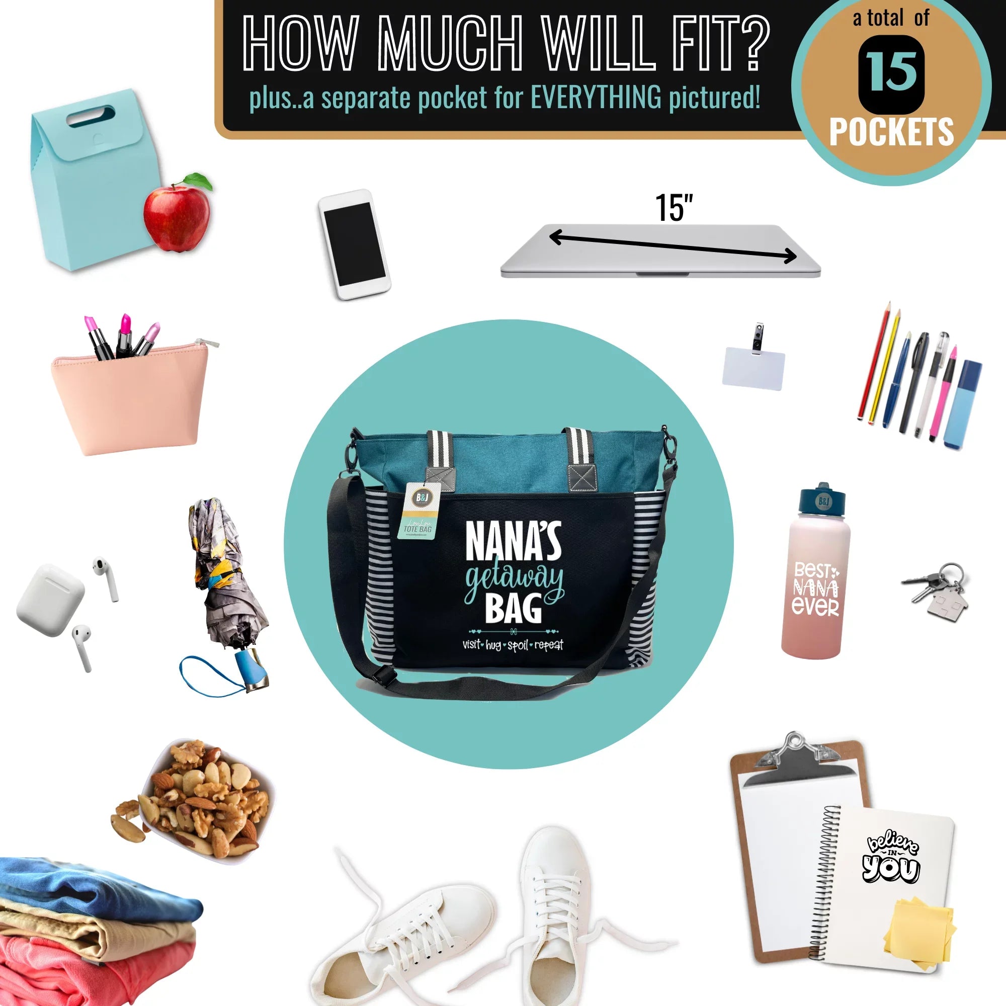 Nana Getaway LouLou Teal Tote Bag Grandmothers