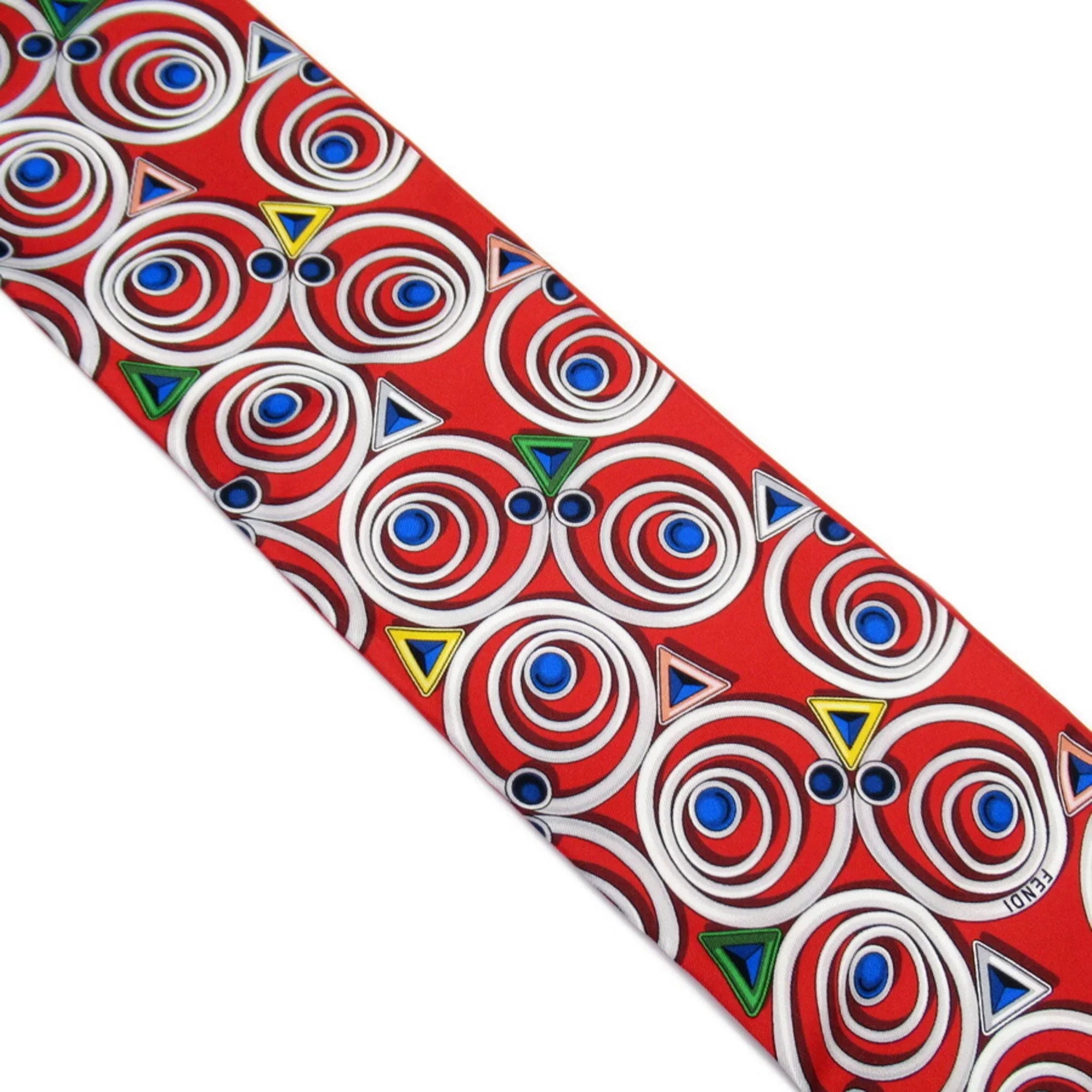 Pre-Owned FENDI Scarf Ribbon Maxi Rappy Red Multicolor 100% Silk (Good)