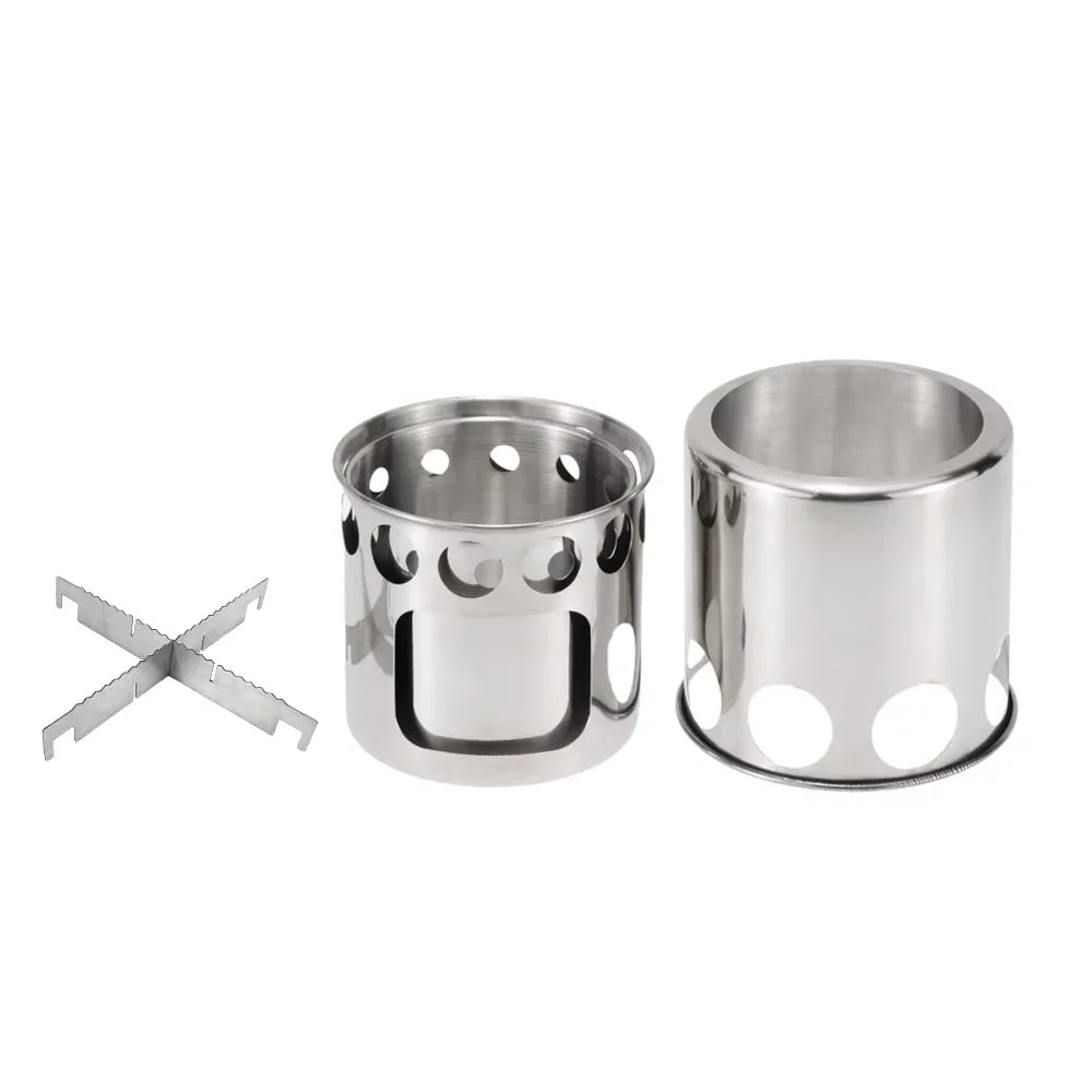 Arealer Portable Camping Stove Combo Wood Burning Stove and Cooking Pot Set Backpacking Fishing Hiking