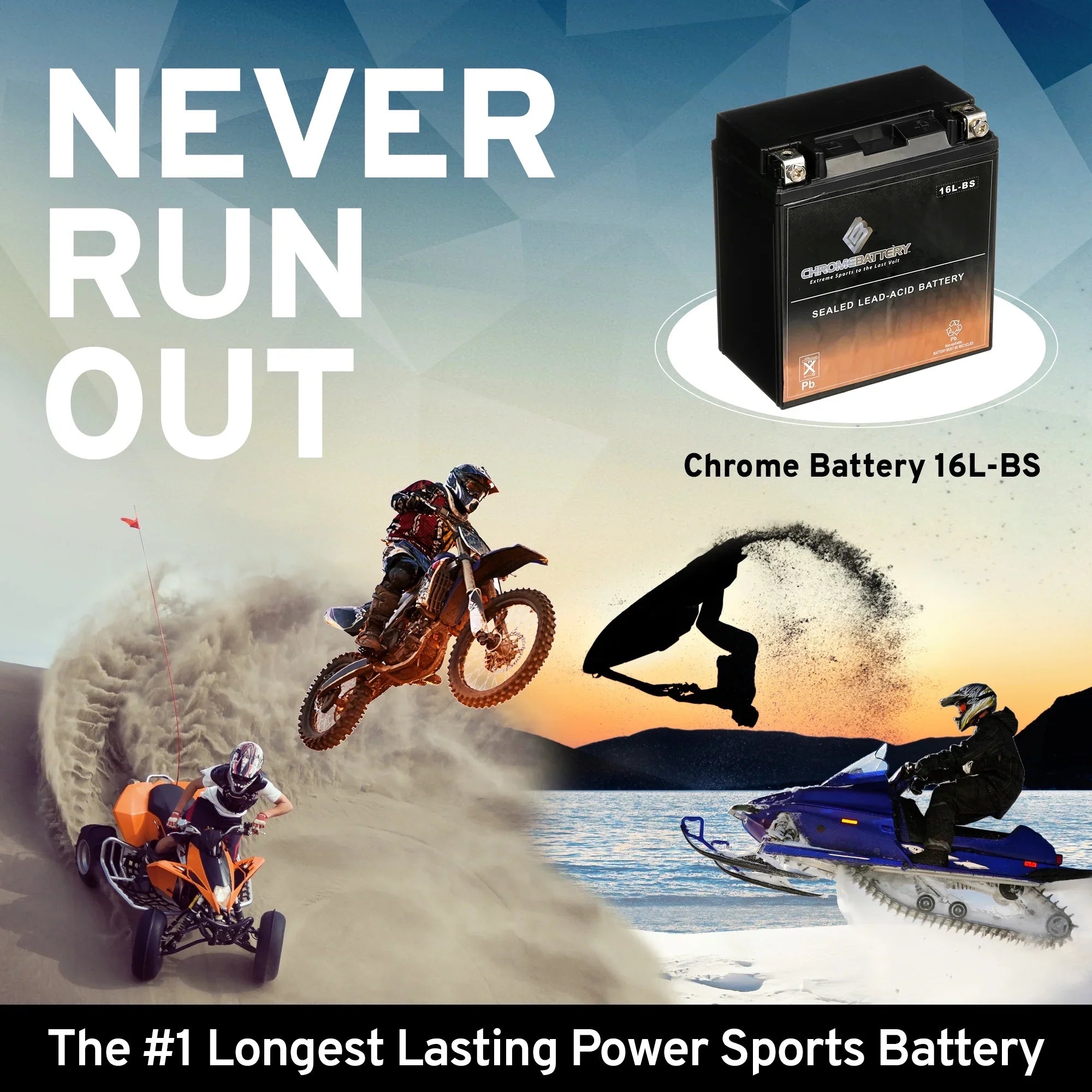 Chrome Battery Ytx16L-Bs Jet Ski Battery Brp Sea-Doo All Other Models 1995 Replaces Es-16Clb