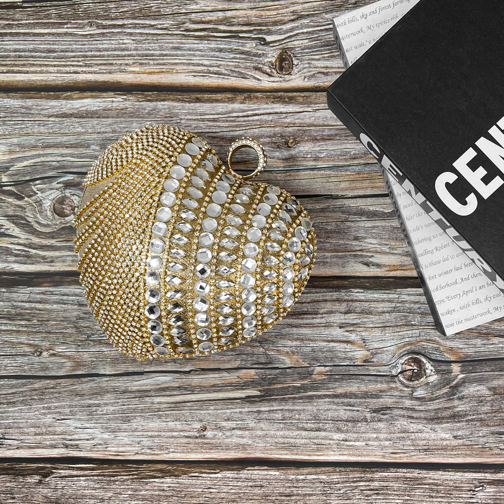 Geiomoo Heart Shape Tassel Evening Clutch Bag, Women Luxury Rhinestones Purse Handbag Wedding Party