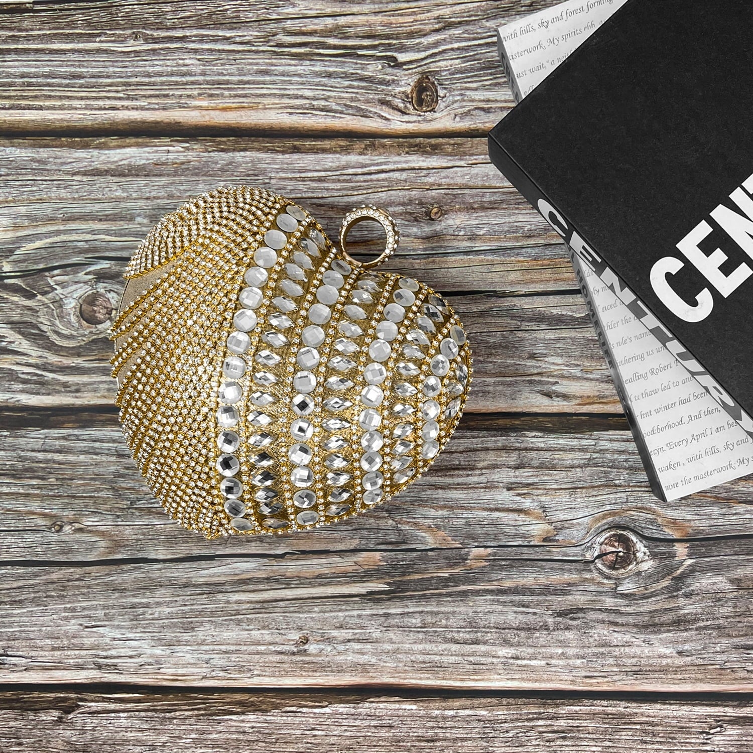 Geiomoo Heart Shape Tassel Evening Clutch Bag, Women Luxury Rhinestones Purse Handbag Wedding Party