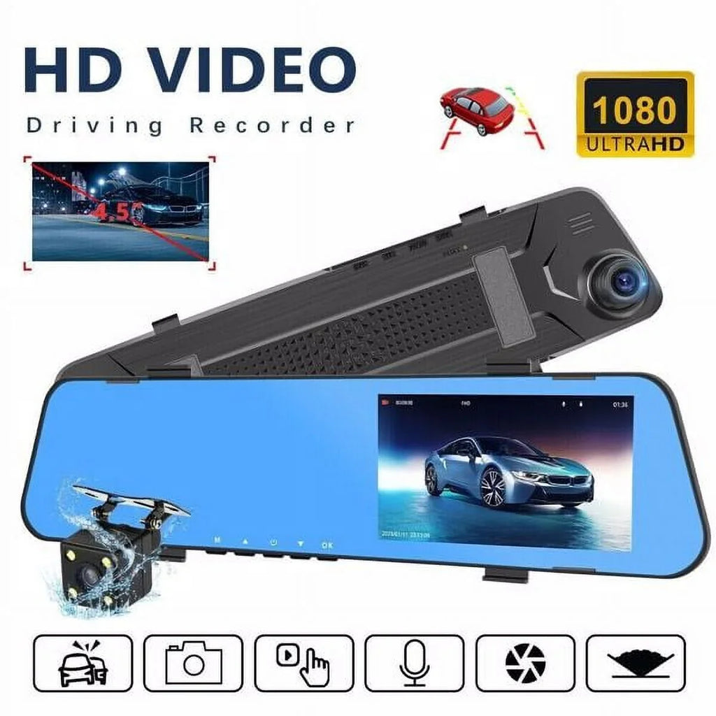 Fithood 1080P Rearview Mirror Car DVR Dual Dash Cam Camera Front Rear HD Video Recorder