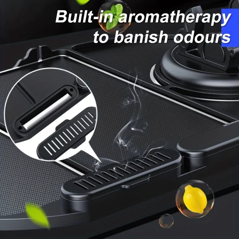 4-in-1 Non-Slip Car Phone Holder and Dashboard Organizer with Anti-Slip Sticky Mat - Multifunctional and Convenient