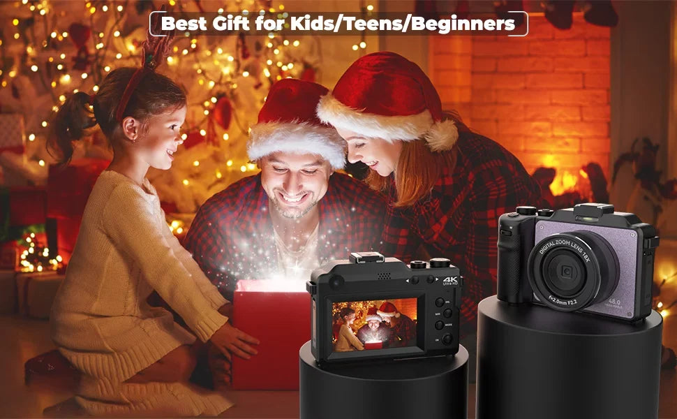 OIEXI 48MP Digital Camera Photography,4K Video Camera with Front and Rear Dual Cameras,18X Digital Zoom,3.0-inch Screen,32GB Micro Card,Rechargeable Battery,Camera Kids/Teens/Beginners(Black)