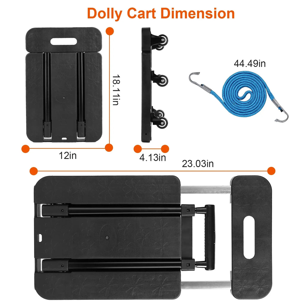 Folding Hand Truck iMounTEK 165LBS Heavy Duty Luggage Cart Utility Dolly Platm Cart Luggage with Retractable Handle 1 Elastic Ropes Black