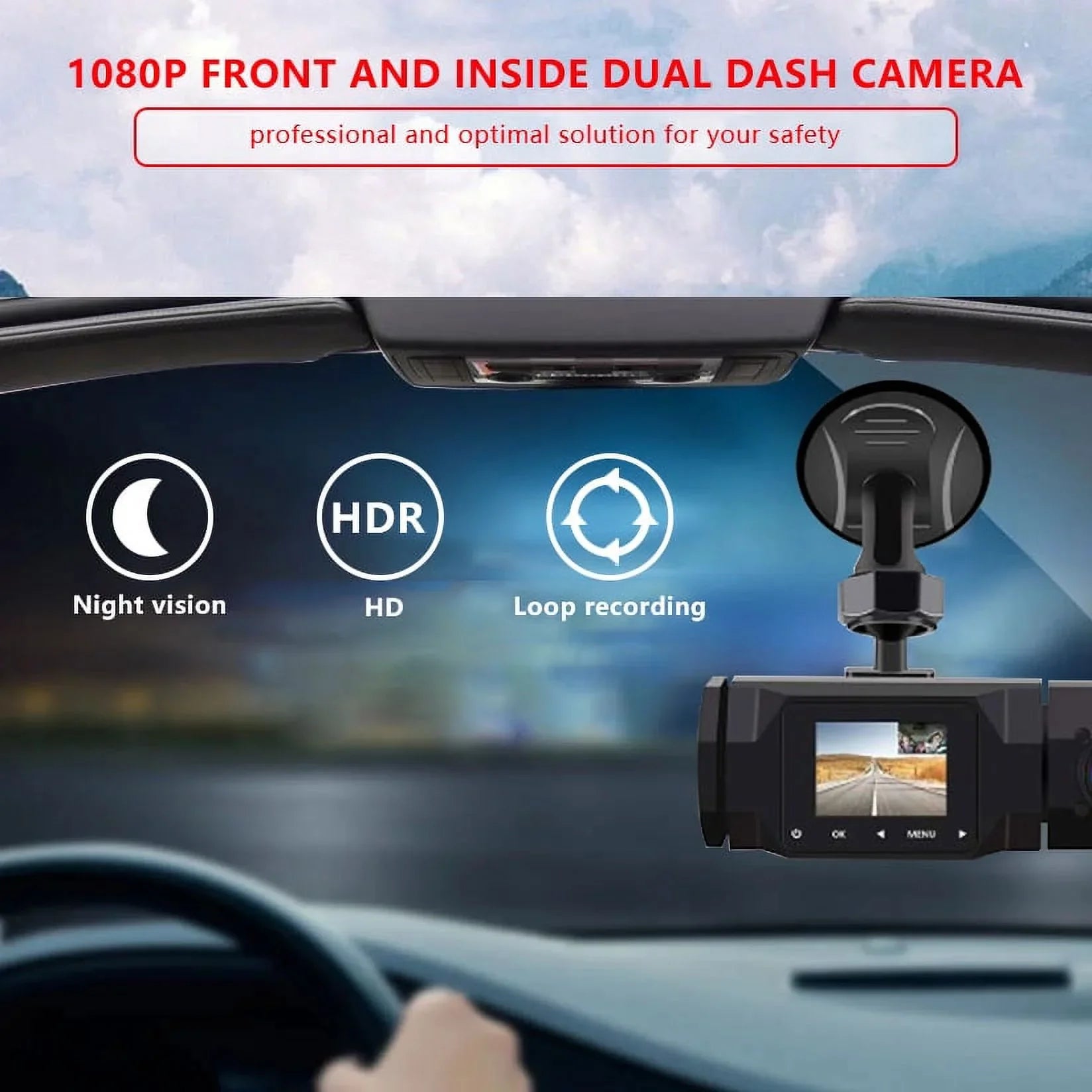 FIEWESEY Dash Cam WiFi 1080P Dual Dash Cam Front and Inside, Parking Mode, Loop Recording Dash Camera Driving Recorder with GPS and Speed