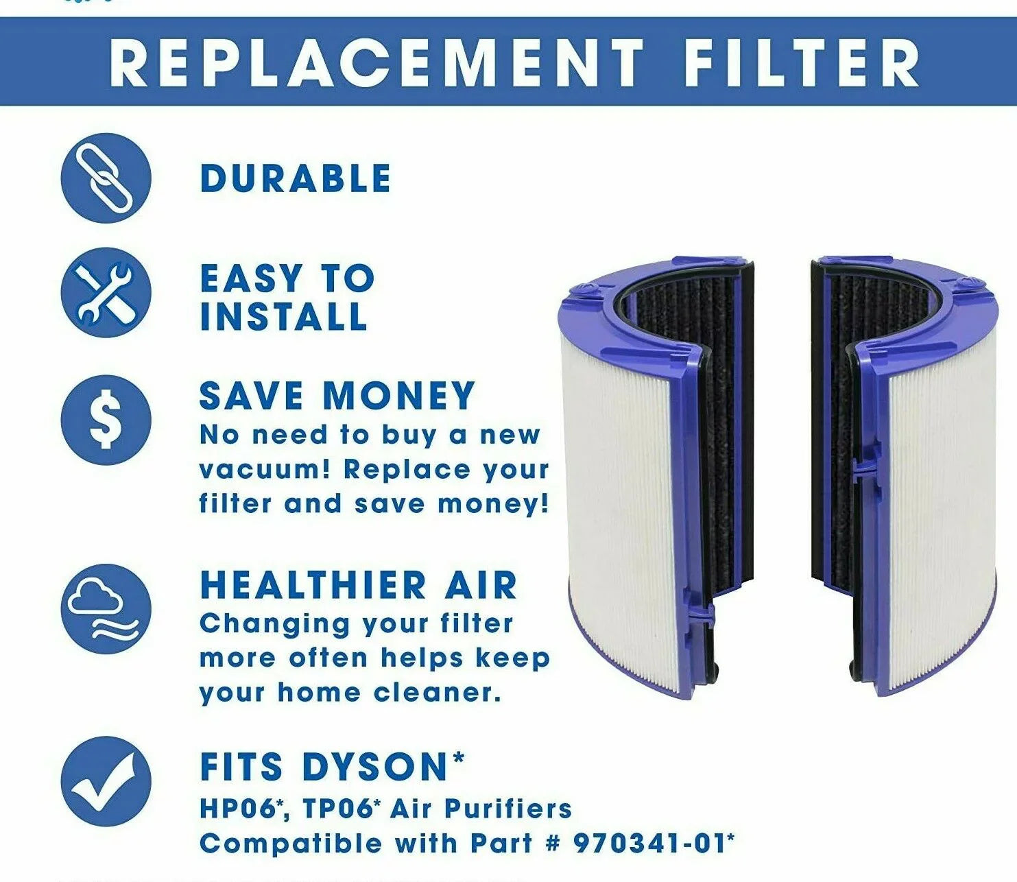 Air Purifier Filter Replacement with Dyson HP06, TP06, PH01,PH02 Part # 969048-01 (NOT TP04 or HP04)