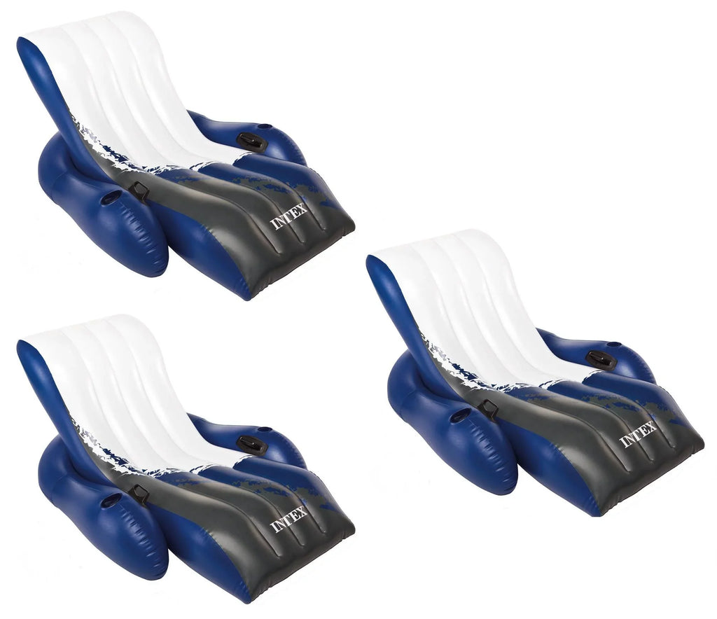 Intex Inflatable Floating Comtable Recliner Lounges with Cup Holders (3 Pack)