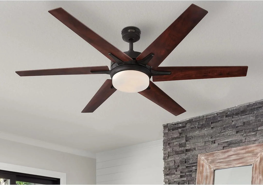 GOURE Lighting 74002B00 Transitional Cayuga, Smart WiFi Ceiling Fan with Amazon Alexa and Google Home with LED Light, Remote Control, 60 Inch, Black-Bronze Finish, Frosted Opal Glass