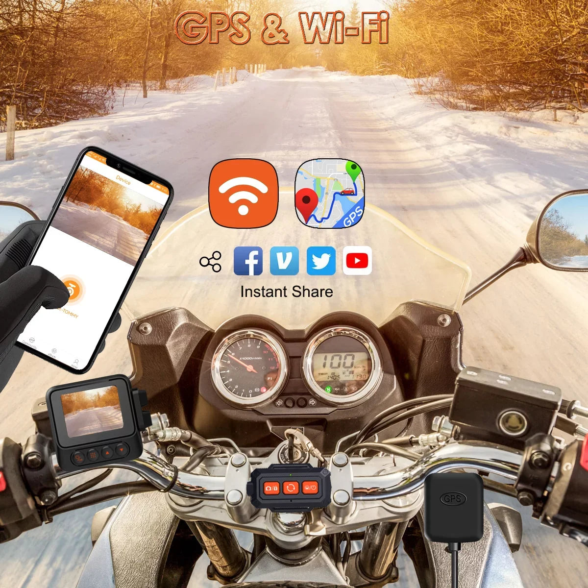 ZOMFOM MD20 Dual 2K 30fps/1080P 60fps Motorcycle Camera, All Waterproof Dash Cam 2'' LCD Front and Rear 150° Wide Angle with Wired Remote, Wi-Fi, GPS, EIS and Race Mode, Max up to 256GB