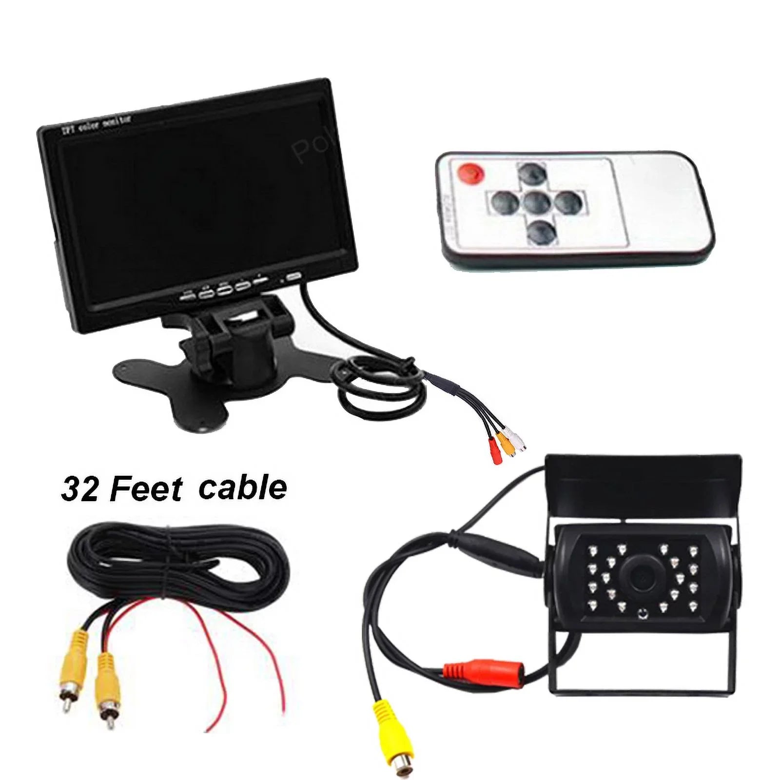 12V/24V parking system 7inch TFT LCD Car Monitor IR with 18 LED camera Bus RV Car Van Truck reverse Night Vision+32 feet cable