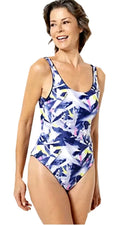 Attitudes by Renee 1-Piece Reversible Bathing Suit Swimsuit - Neon Shatter/Navy A500943 Size Large