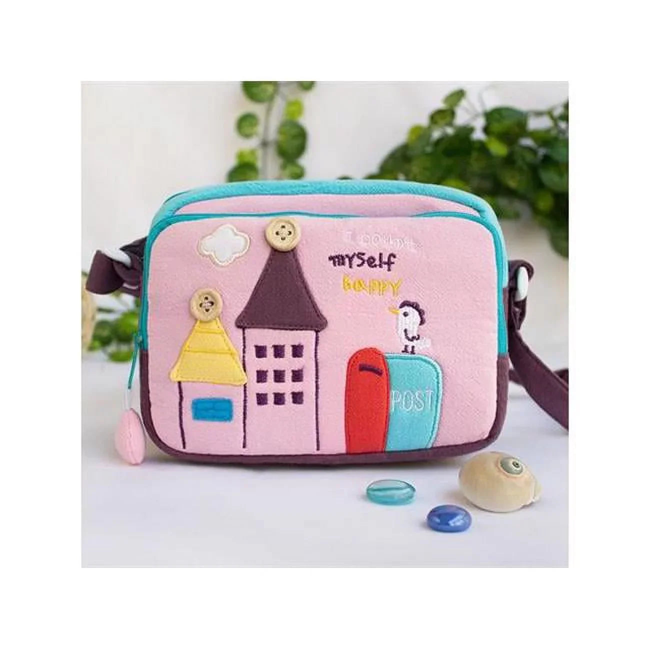 7.1 x 5.3 x 3.7 in. Morning Tweet - Embroidered Applique Swingpack Bag Purse Wallet Bag & Shoulder Bag