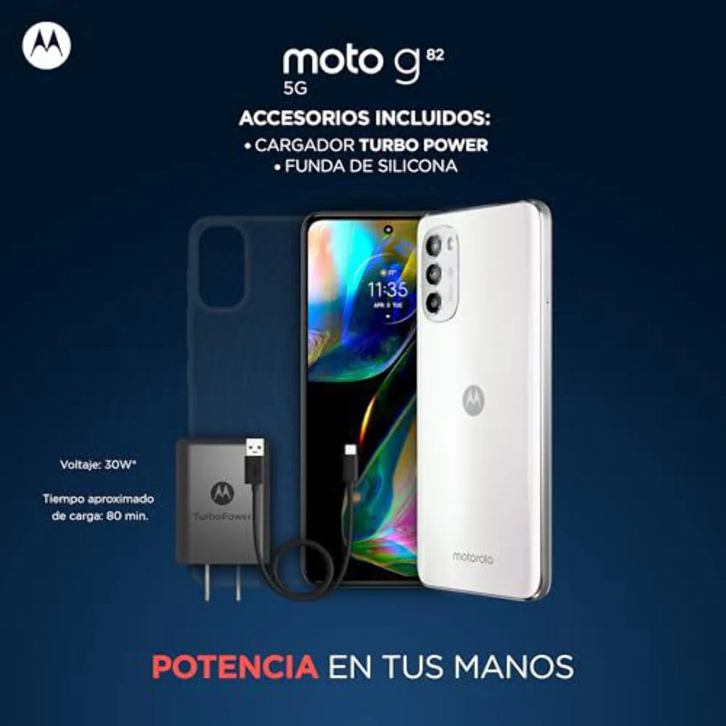 Motorola Moto G82 5G Single SIM | 6GB RAM + 128GB Internal Storage | Stereo Speakers W/Dolby Atmos | 50MP OIS Main Camera | 6.6" OLED 120Hz Display | GSM Only NO CDMA| International Version - (White)