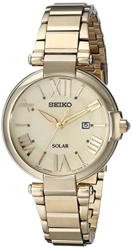 Seiko Solar Champagne Dial Gold-tone Ladies Watch SUT176