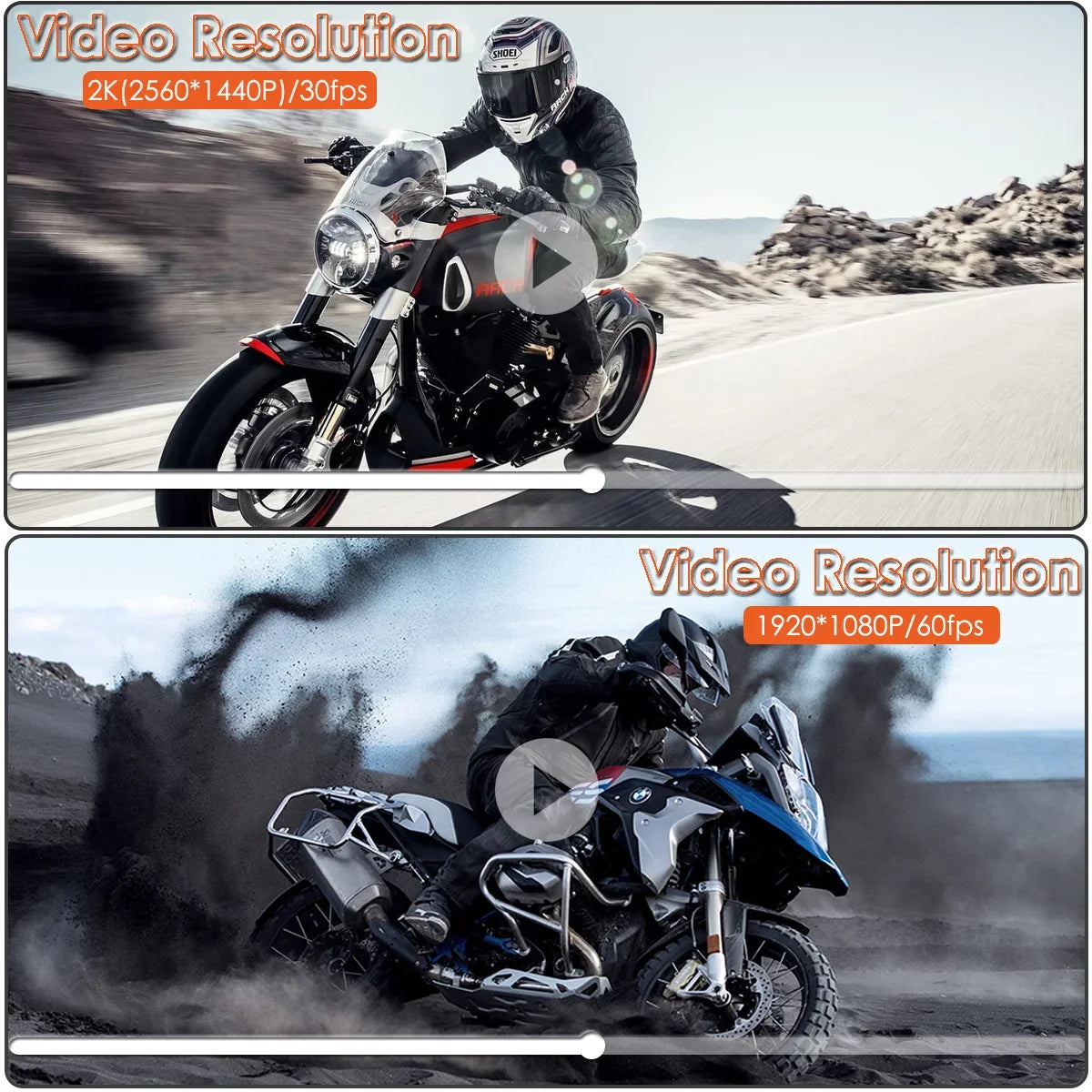 ZOMFOM MD20 Dual 2K 30fps/1080P 60fps Motorcycle Camera, All Waterproof Dash Cam 2'' LCD Front and Rear 150° Wide Angle with Wired Remote, Wi-Fi, GPS, EIS and Race Mode, Max up to 256GB