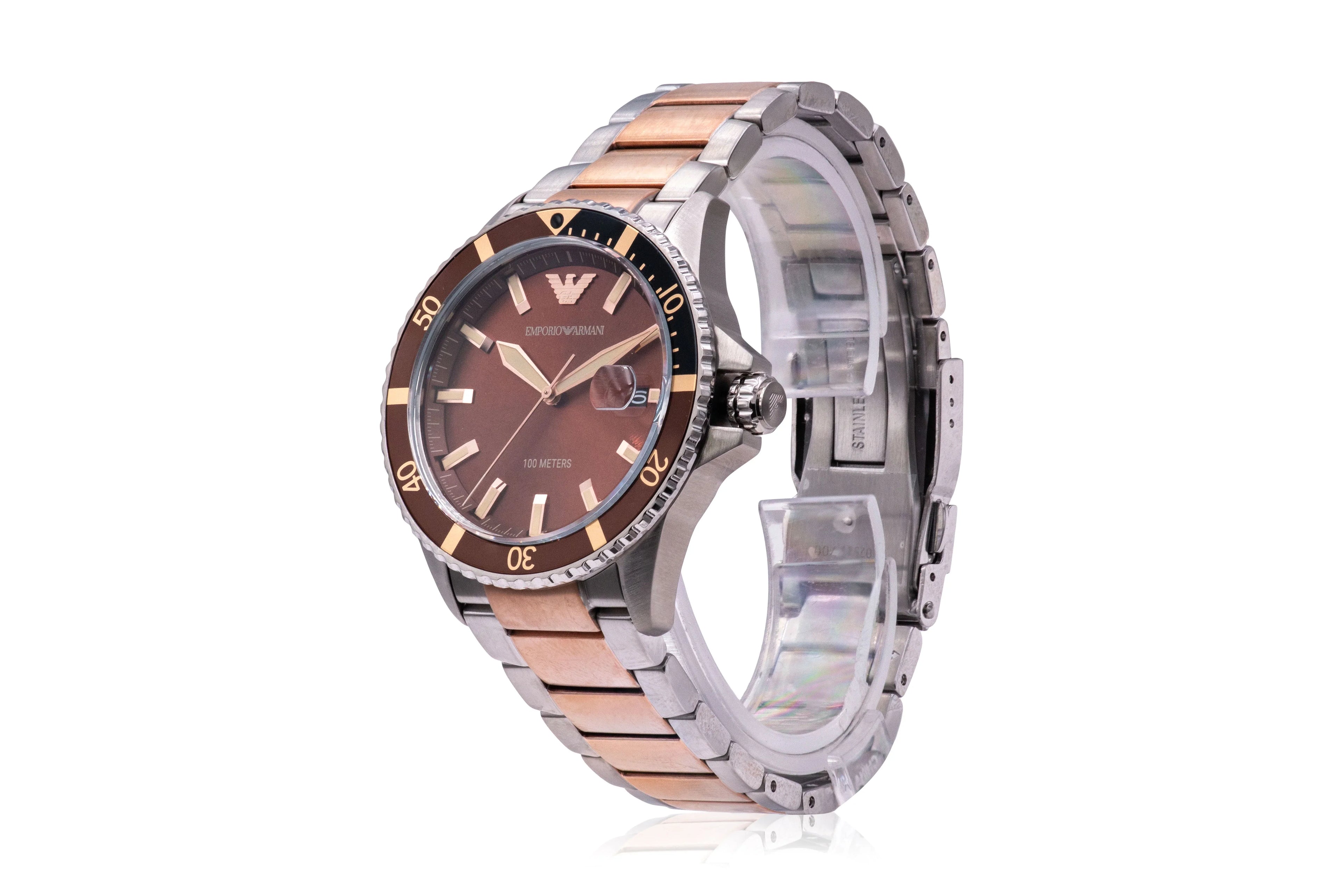 Emporio Armani 42 mm Two-Tone Watch Mens, Stainless Steel