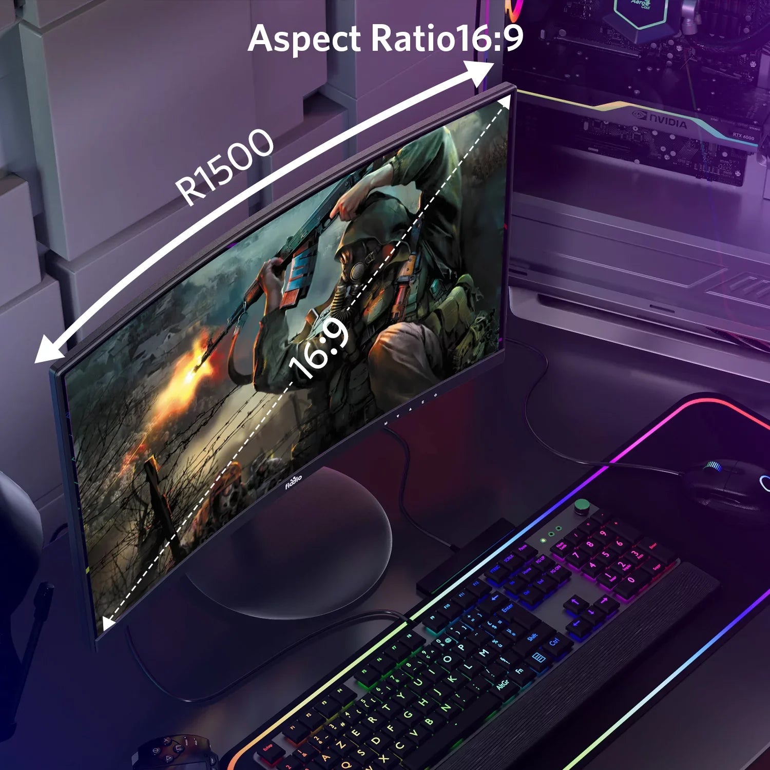 Fiodio 24" Curved FHD 1080P 75Hz Refresh Rate LED Monitor HDMI VGA Ports with Speakers, VESA Wall Mount Ready (HDMI Cable Included)