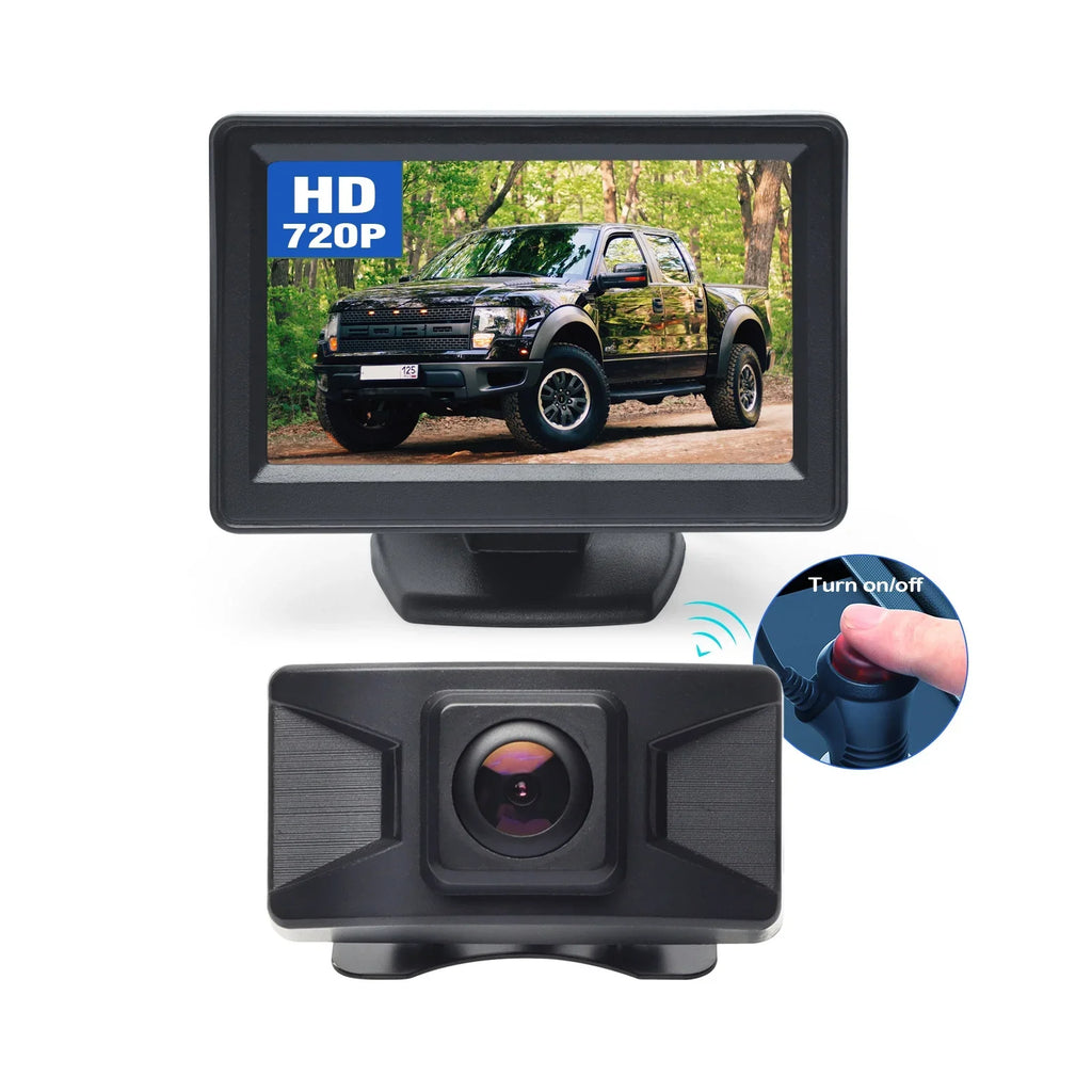 4.3 Inch Wireless Rear View Monitor Kit Backup Camera 720P HD Reverse Camera Car Van Truck Camper Trailer with Parking Guide Lines