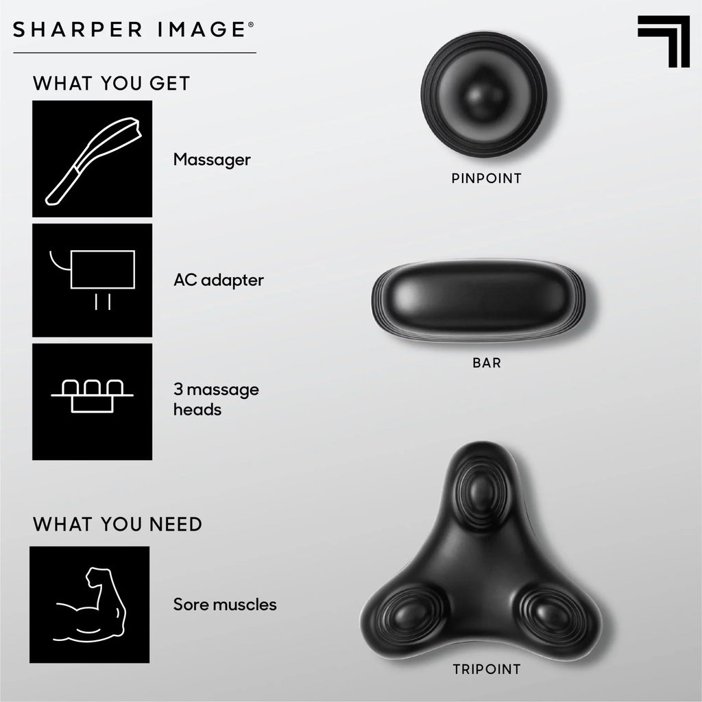 Sharper Image® Deep-Tissue Massager with Swappable Heads, Personal Massage Neck and Back with Kneading and Soothing Heat, Relaxation and Calming Sensation, Interchangeable Nodes