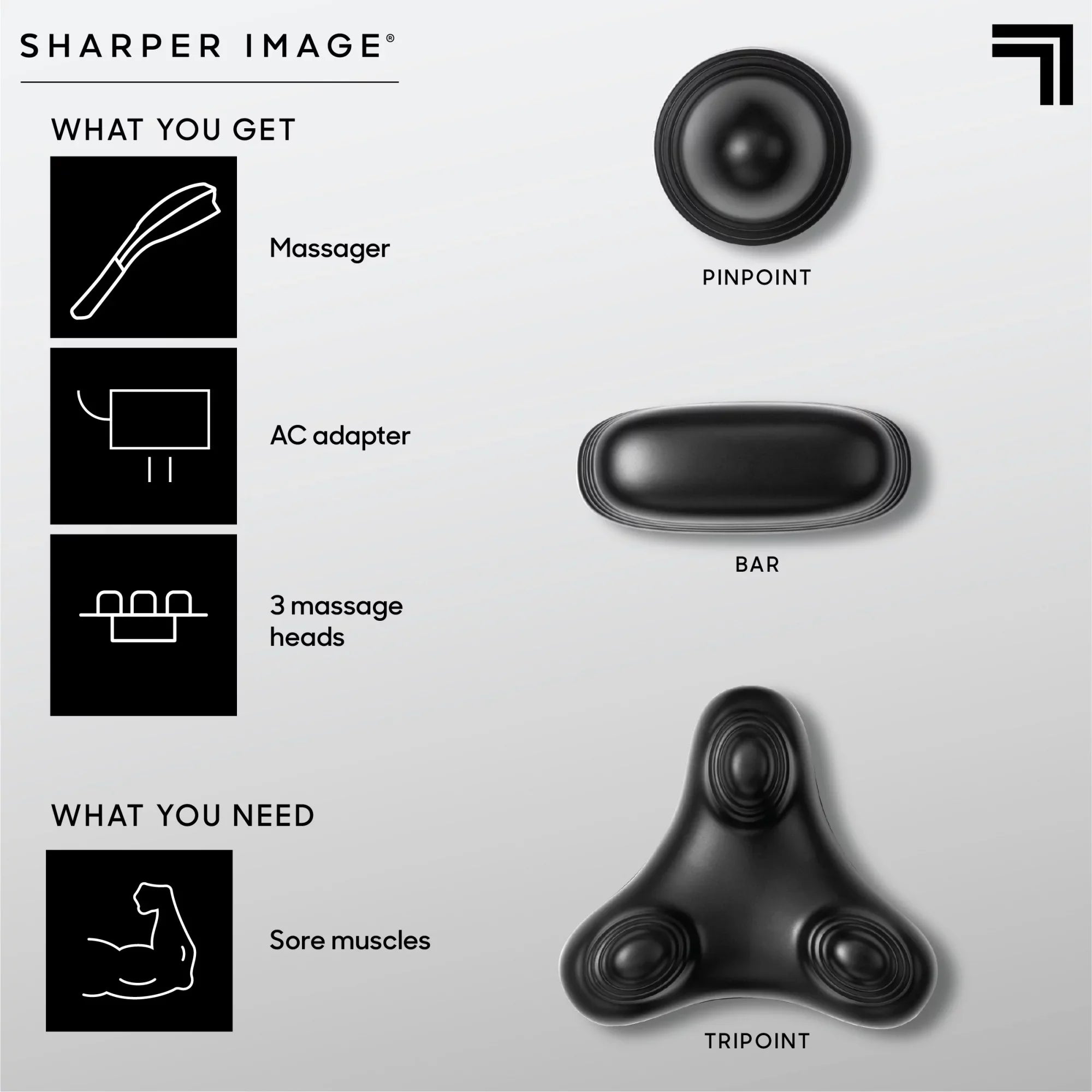 Sharper Image® Deep-Tissue Massager with Swappable Heads, Personal Massage Neck and Back with Kneading and Soothing Heat, Relaxation and Calming Sensation, Interchangeable Nodes