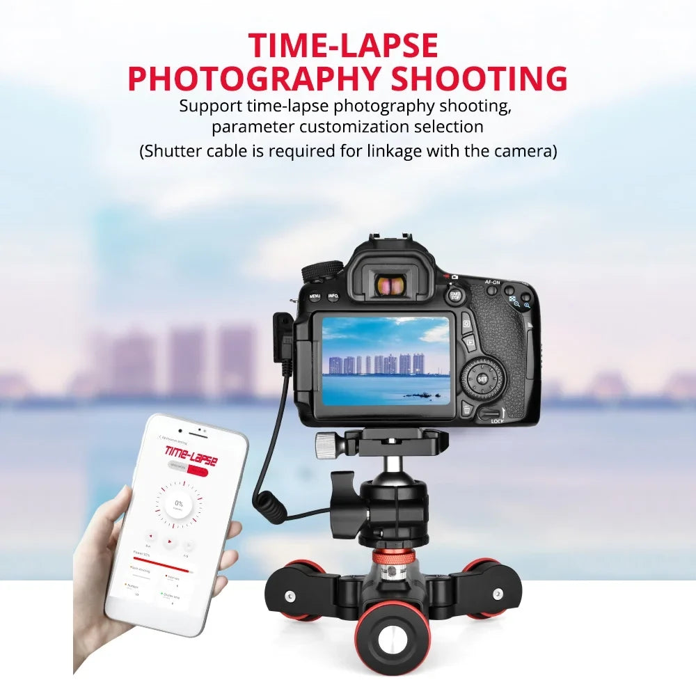 Andoer Video Dolly,Adjustable Speed 3-Wheels Motorized Slider L5i Dolly 3-Wheels Motorized Car Mobile APP Video Auto Dolly Auto Dolly 3-Wheels Slider Dolly Car APP Time-Lapse Line Wireless dsfen