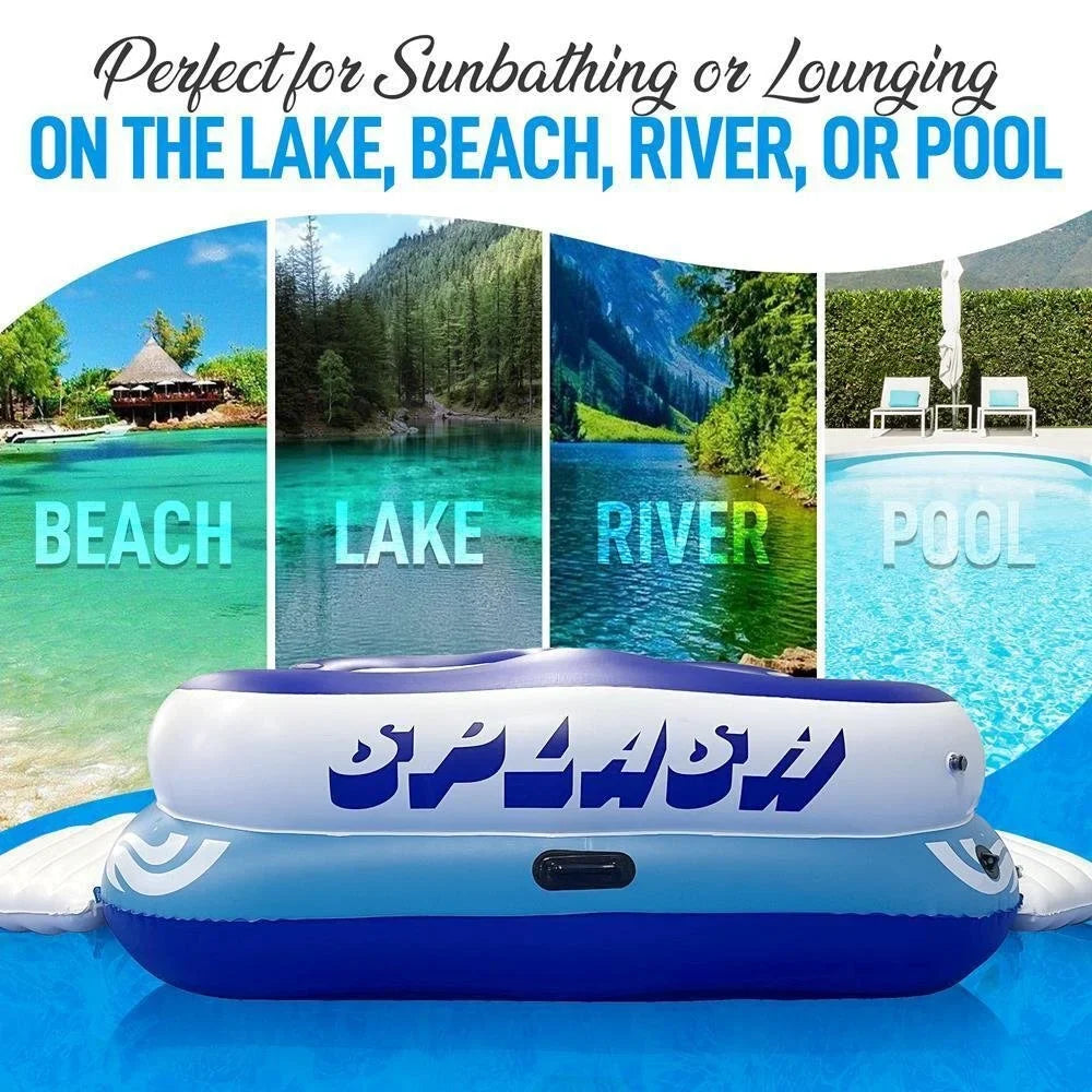 SereneLifeHome Inflatable 4- Person Floating Island Raft, Party Island Raft w/ 4 Drink Holders, Use Lounging on Lake, Beach River or Pool