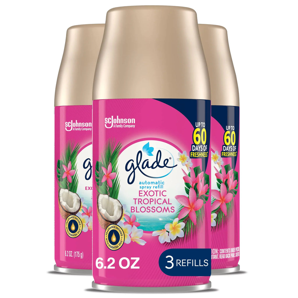 Glade Automatic Spray Refill, Air Freshener For Home And Bathroom, Tropical Blossoms, 6.2 Oz, 3 Count