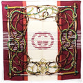 Pre-Owned Gucci Silk Scarf Muffler Beige x Bordeaux Interlocking Pattern GUCCI Women's (Good)