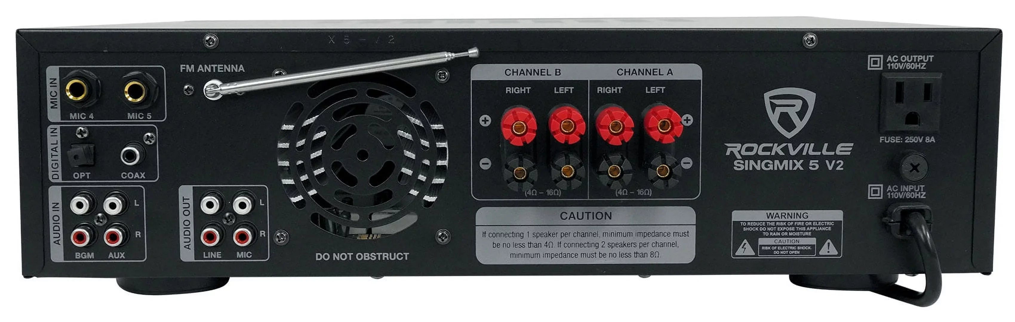 Rockville SINGMIX 5 Bluetooth Home Receiver Amp+(4) 8" Black Ceiling Speakers