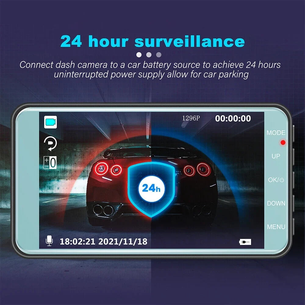 Onemayship HD 1080P Car Dual Lens Dash Cam 4" DVR Recorder Front & Rear Camera Night Vision