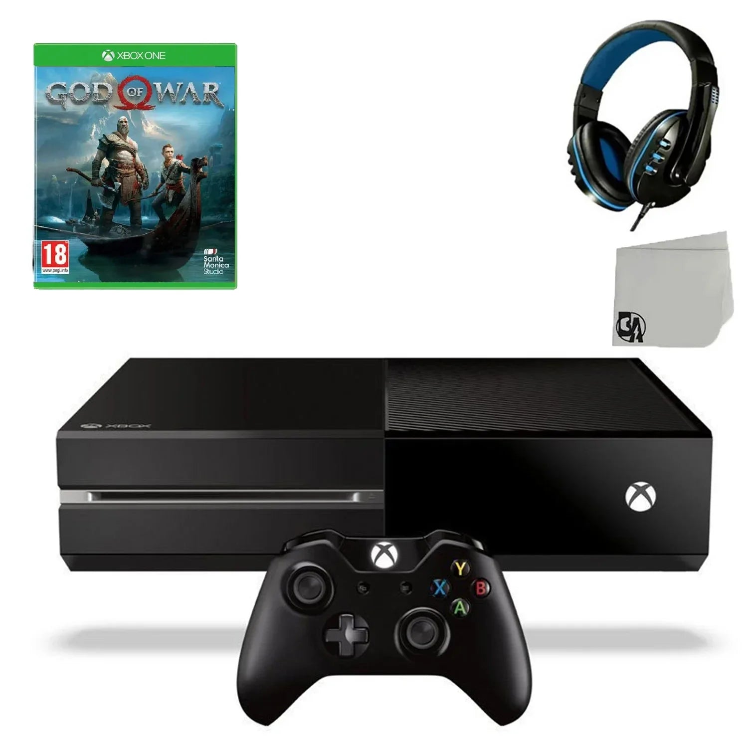 Pre-Owned Microsoft Xbox One Original 500GB Gaming Console Black Headset With God Of War Game BOLT AXTION Bundle