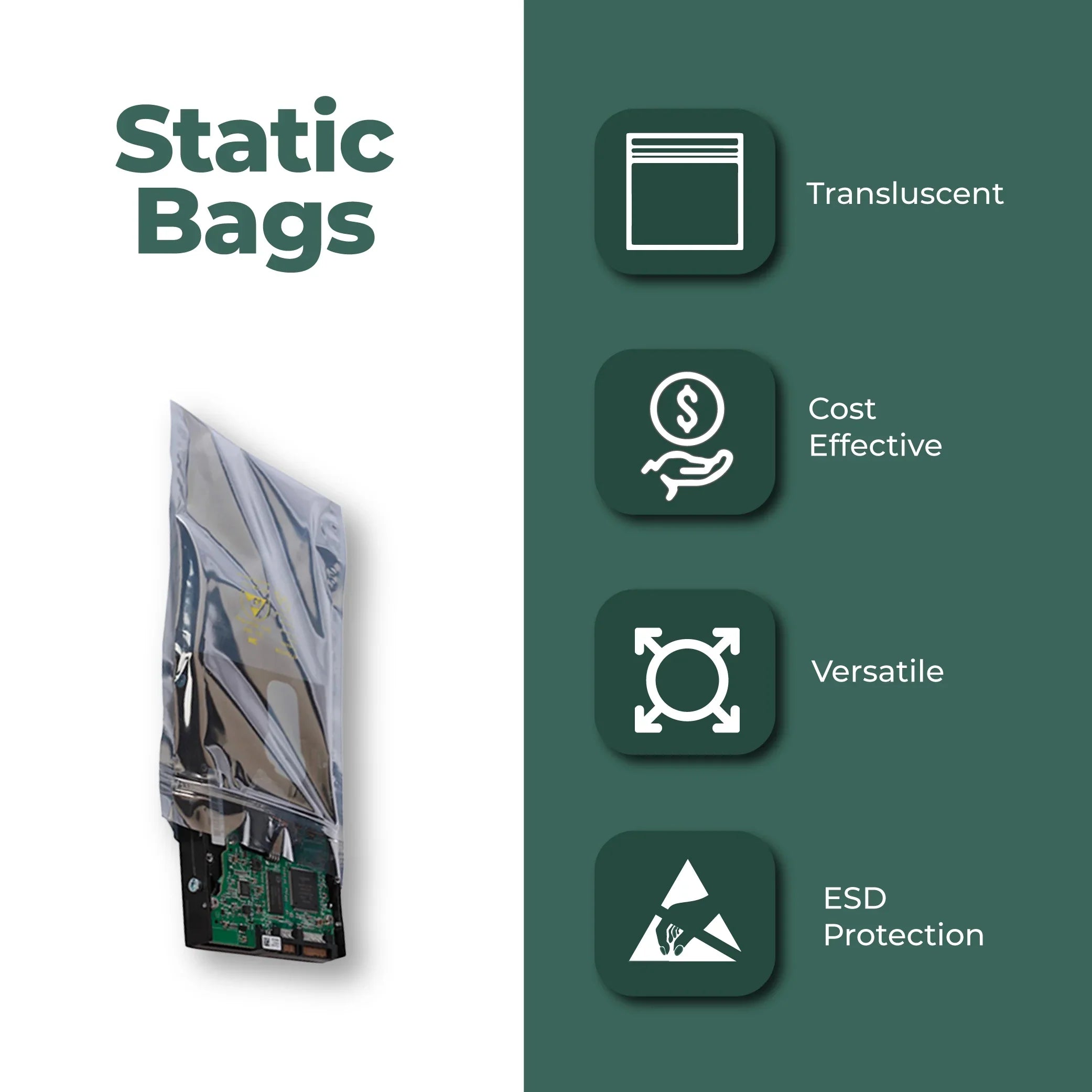 3 Mil Metallic Conductive Transparent Bags 4" x 6" Standard 100/CS Dependable ESD Protection