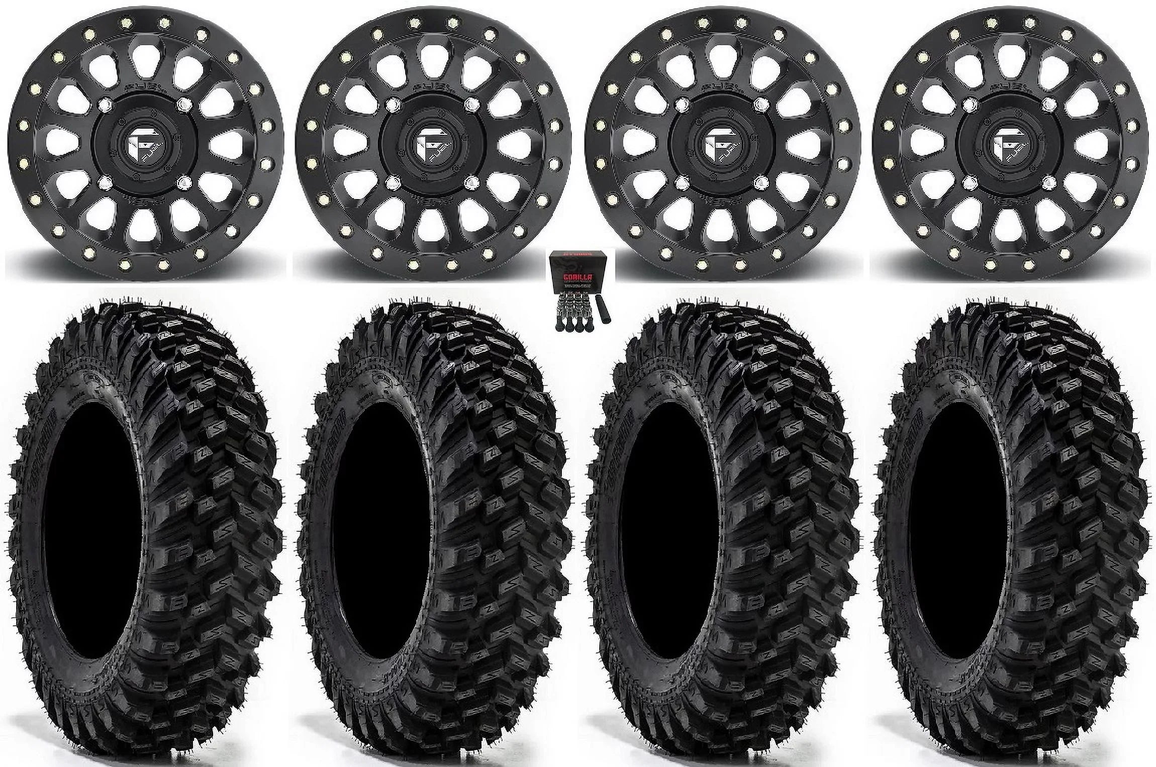 Fuel Vector Beadlock 14" Wheels Bk 32" Warrior XT Tires Sportsman RZR Ranger