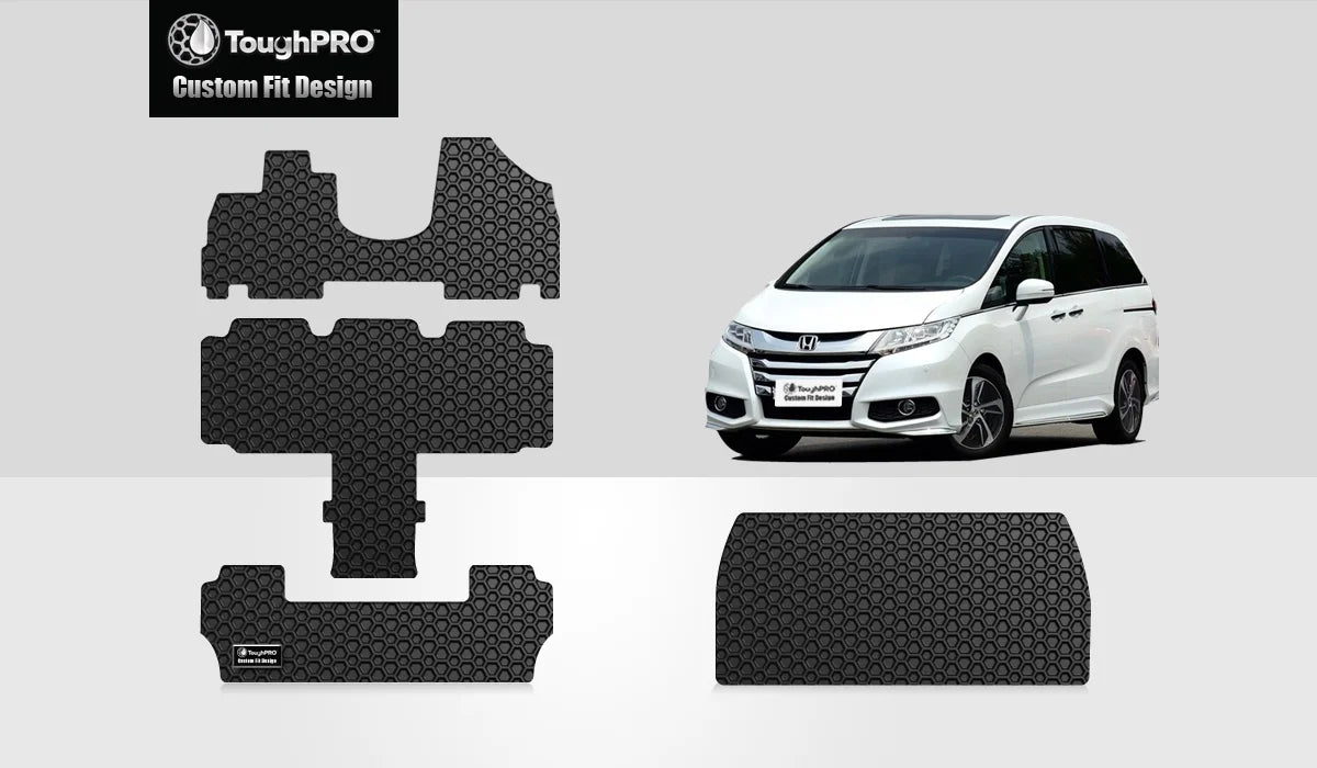 ToughPRO - Full Set with Cargo Mats with HONDA Odyssey - All Heavy Duty (Made in USA) - Black Rubber - 2014
