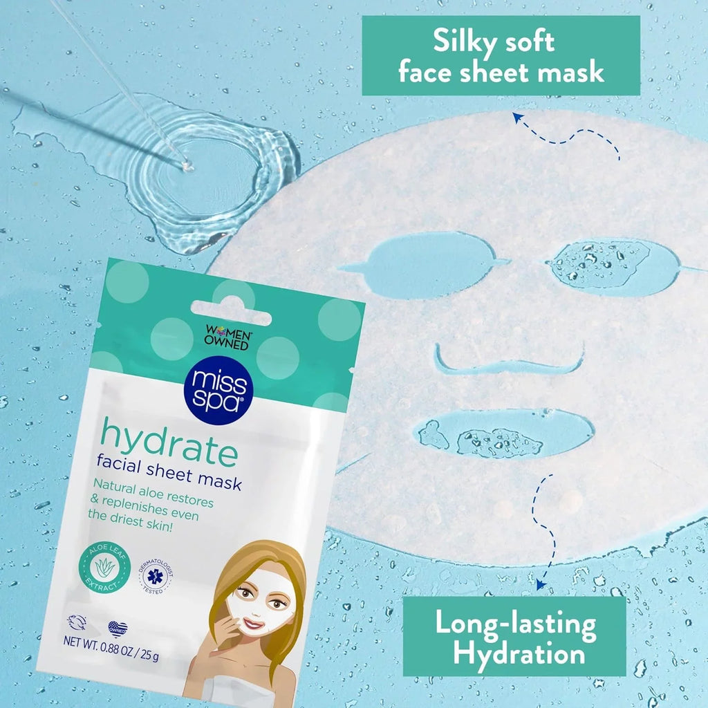 Miss Spa Hydrating Face Sheet Mask with Aloe, Skin Care Women, 4-Pack