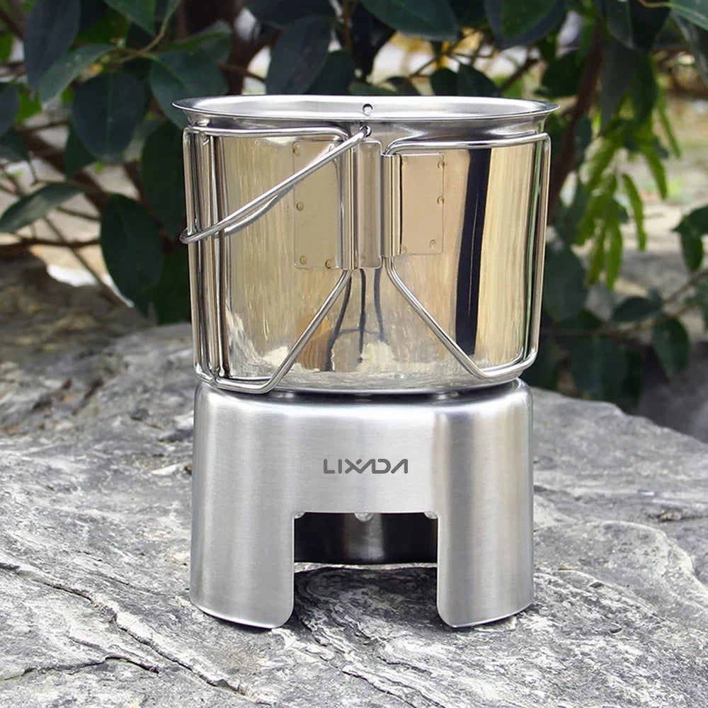 Lixada Kitchenware Set - Stainless Steel Canteen Cup Hanging Pot with Wood Stove Camping and Survival