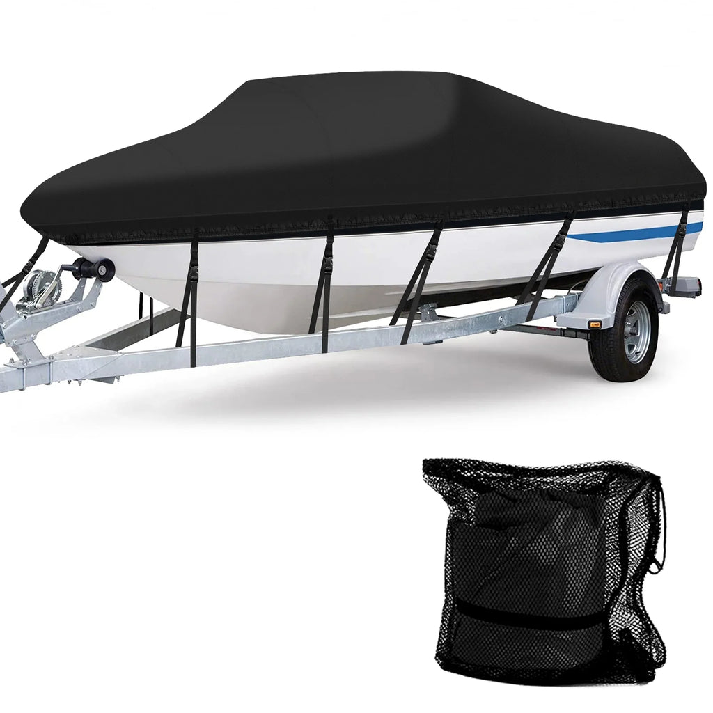 AngLink 17 - 19 ft Waterproof Craft Coating - Heavy Duty 600D Polyester Oxd All Protection Bass Runabout Craft Protection Strong and Trailerable, Fit Fishing Ship V-Hull TRI-Hull | Black