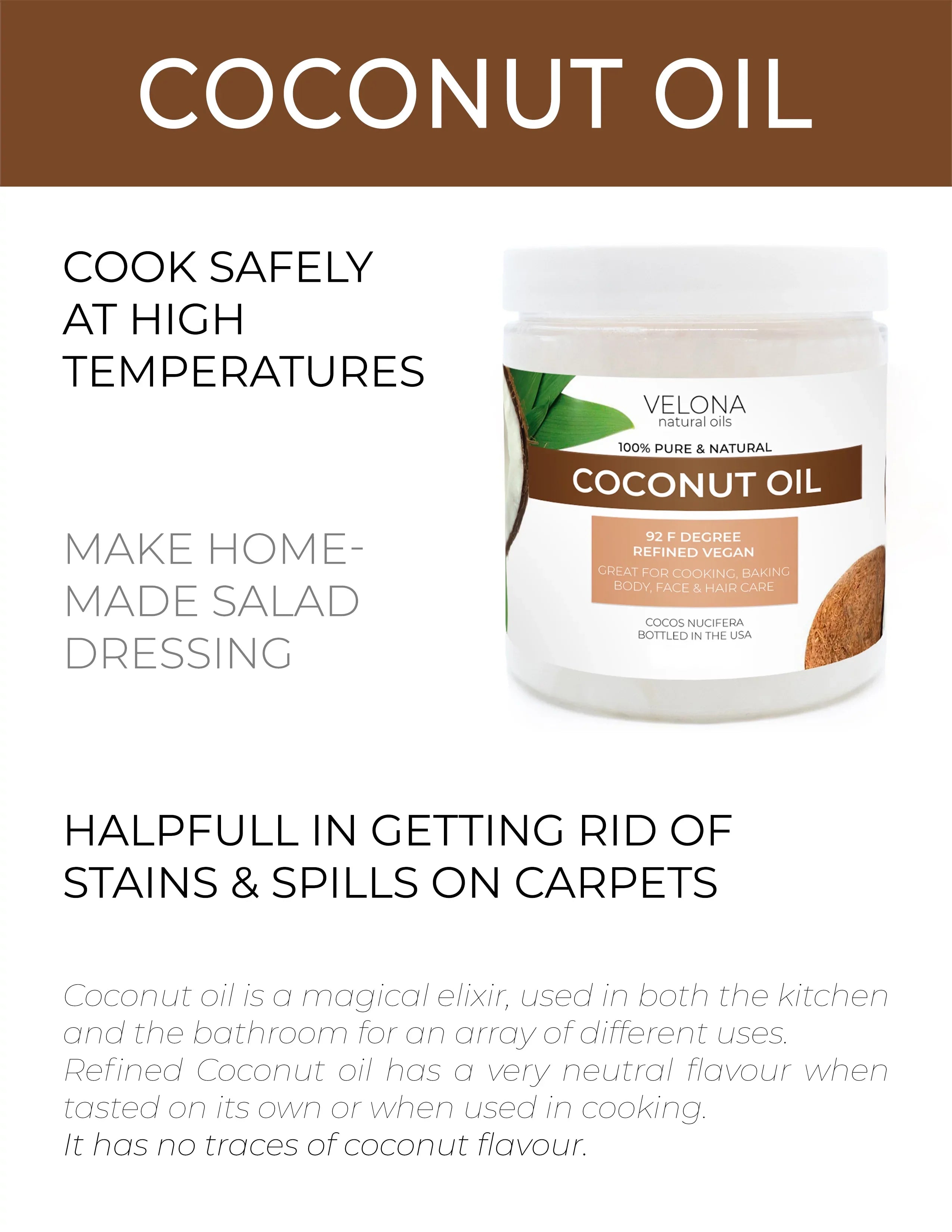 Velona Coconut Oil 92 Degree - 7 lb | 100% Pure and Natural Carrier Oil | in jar | Refined, Cold pressed | Skin, Face, Body, Hair Care