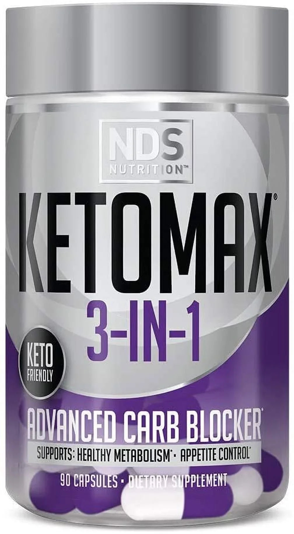 NDS Nutrition Keto-Max Advanced 3-in-1 - Keto Pills Fat Loss Support - Carb Blocker Appetite Suppressant - White Kidney Bean, Chitosan, Raspberry Ketones, and Vanadium (90 Capsules)